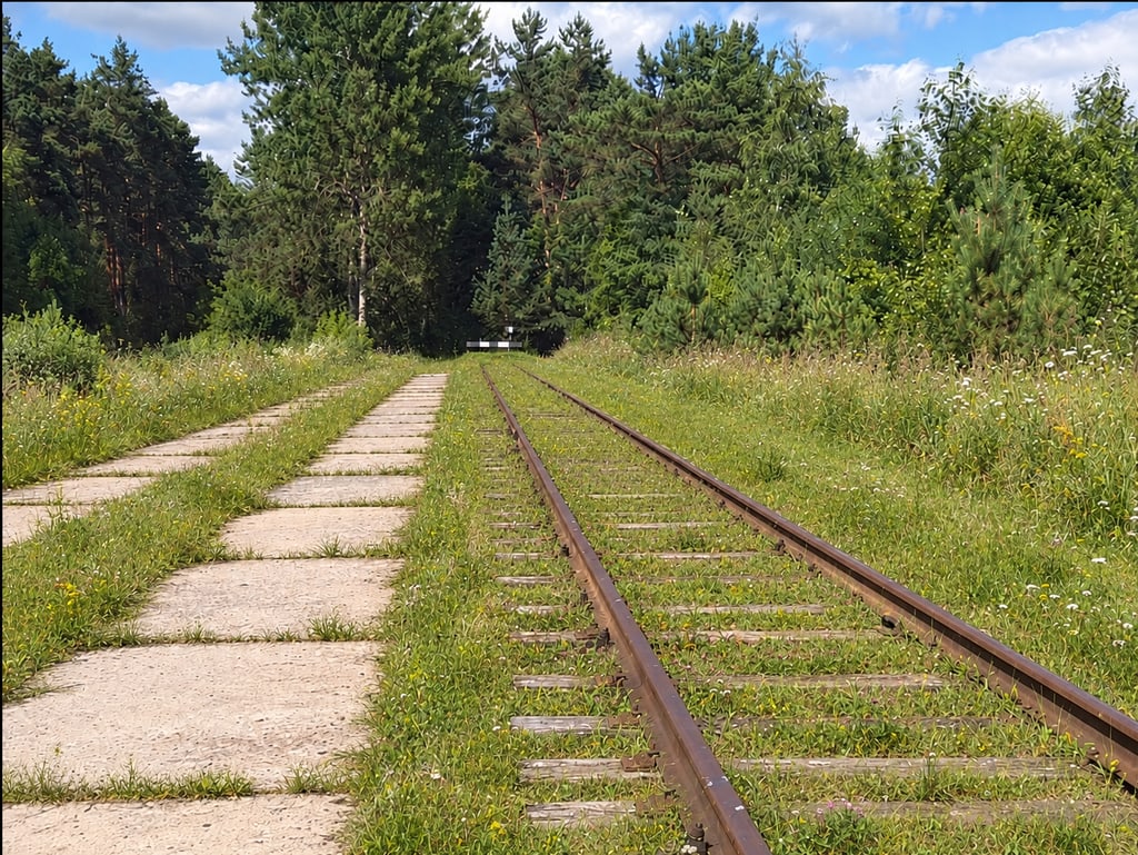 Железнодорожные пути рядом с бетонной площадкой